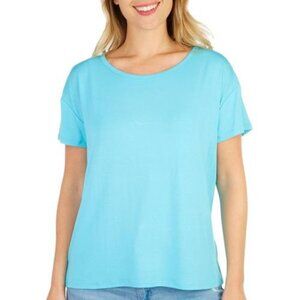 407 Womens Solid Scoop Neck Short Sleeve Pajama Top Size: Small Color: AQUA BLUE